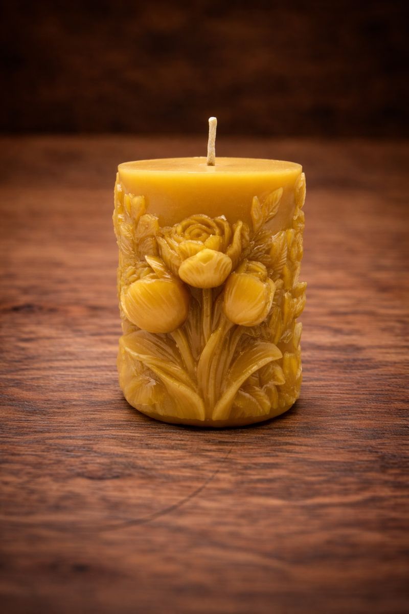 Bienenwachskerze mit Tulpen